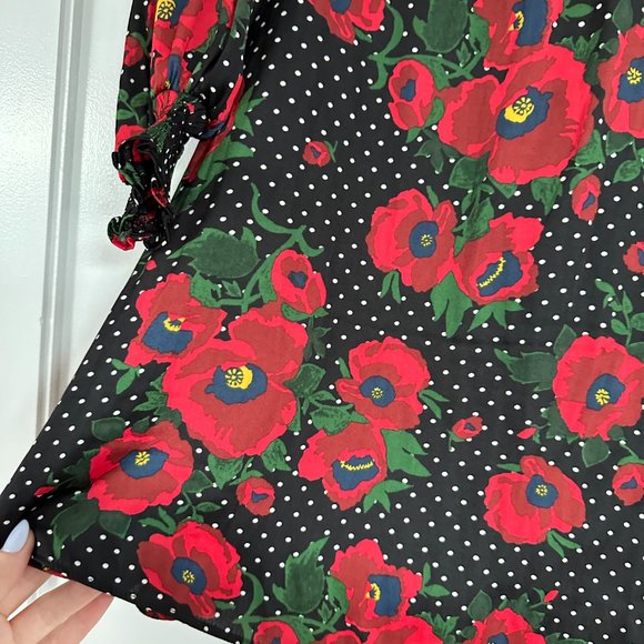 NWT Free People Morning Light Fit & Flare Mini Dress Floral Print Sz 4 Black/Red - Picture 4 of 4